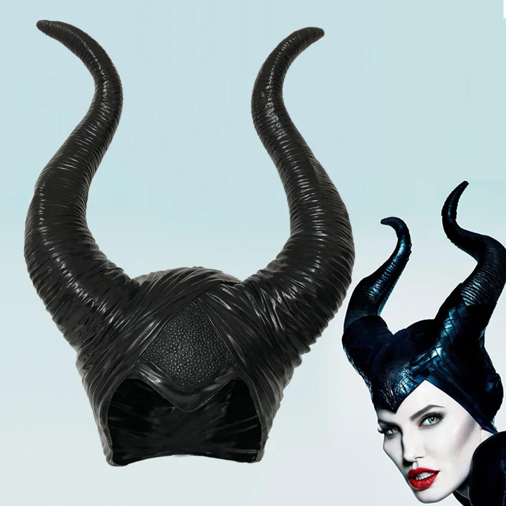 Ceny Maleficent rogi Cosplay maska na głowę czarna królowa kask czapka chluba Halloween bal przebierańców rekwizyty
