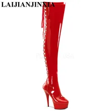 LAIJIANJINXIA/осенне-зимние пикантные ботфорты выше колена на 6 дюймов рыцарские сапоги на высоком каблуке-шпильке с кристаллами Женская танцевальная обувь на каблуке 15 см