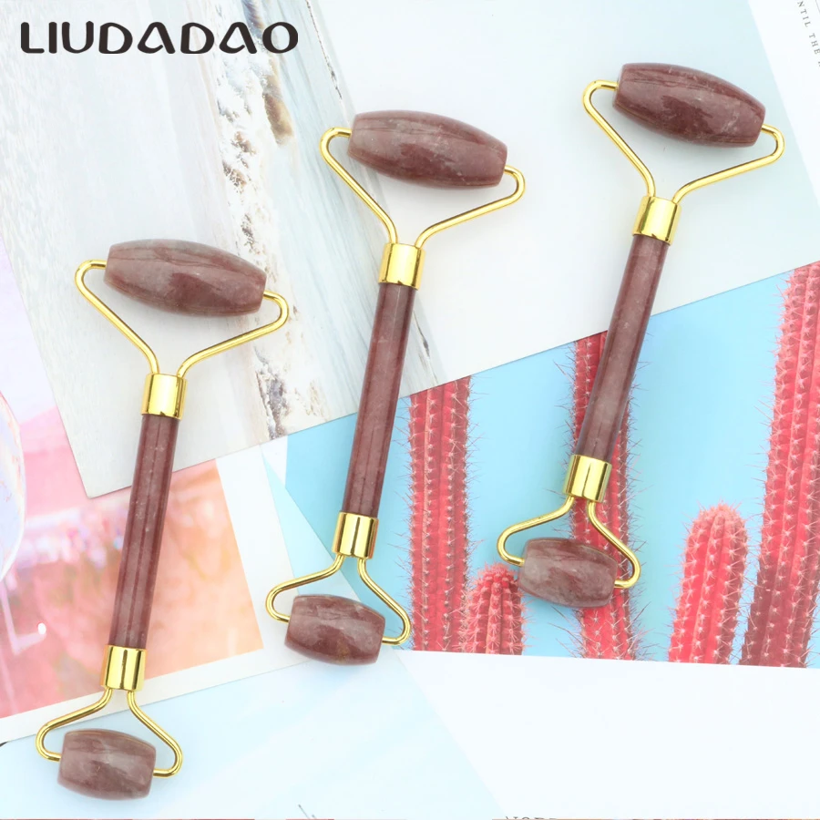 

DropShipping Strawberry Quartz Face Massager Beauty Rollers Jade Relax Smooth Face Lift Roller Massage Tools Skin Care Box Pack