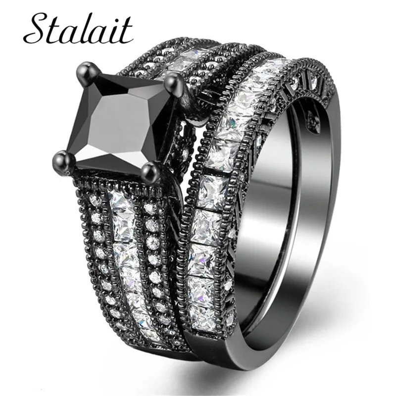 

Big Round Black Zircon Rings For Female Male Black Gold Filled Fashion Wedding Engagement Promise Rings For Couples Jewelry