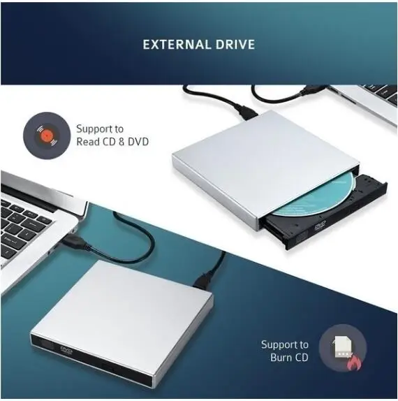 Fanshu USB внешний CD-RW горелки DVD/CD ридер плеер с двумя USB кабелями для Windows, Mac OS ноутбук