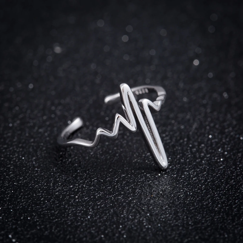

SMJEL Silver Jewelry New ECG Heartbeat Rings for Women Pulse Lightning Open Thumb Ring Lover Gifts Accessories SYJZ035
