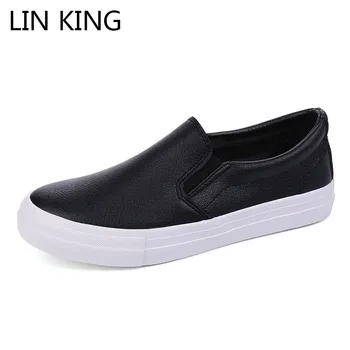 

LIN KING Fashion Men Leather Casual Shoes Slip On Low Top Sneakers Moccasin Shoes Comfortable Students Height Increase Loafers