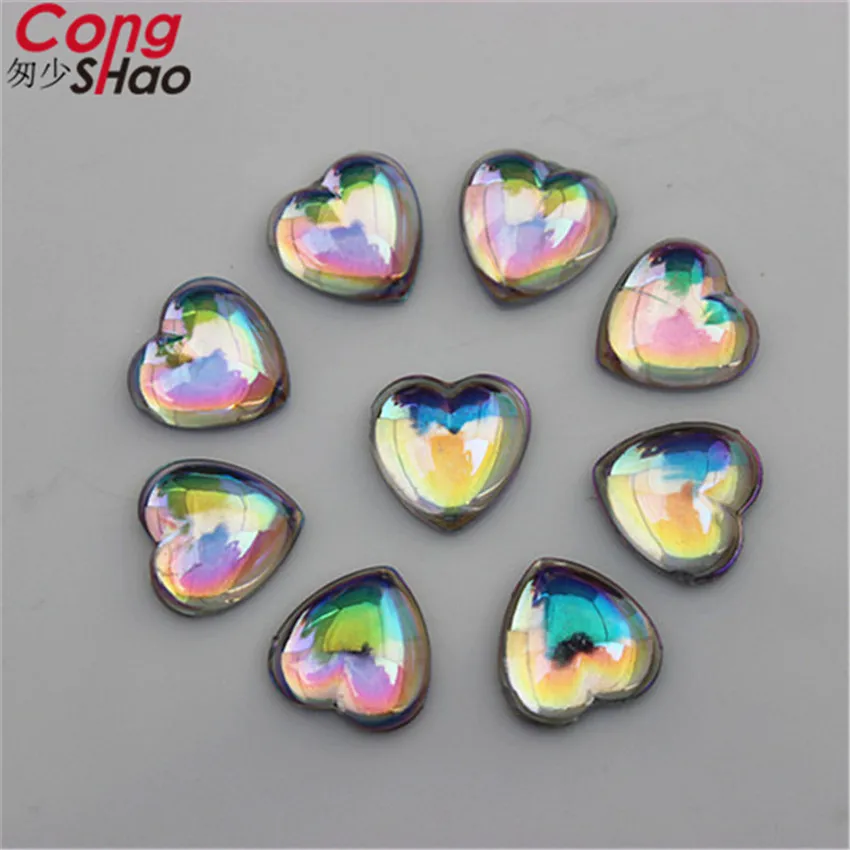 Cong Shao 200pcs 8mm/10mm AB Clear Heart Shape Acrylic Rhinestone Crystal Strass Flat back Beads Diy Bride Dress Clothes CS77 | Дом и сад