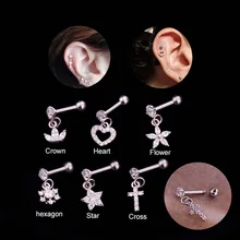 Sellsets 1 шт. Cz цветок Звезда Сердце Корона подвеска в форме Креста серьги, Надеваемые На ушной хрящ Спираль пирсинг ювелирные изделия Tragus раковины серьги гвоздики