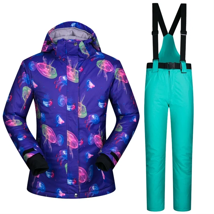 Прямая поставка, спортивная одежда, женский лыжный костюм, водонепроницаемая женская зимняя Лыжная одежда, топ с капюшоном, куртка с ремнем, штаны, зимняя куртка и штаны - Цвет: 3