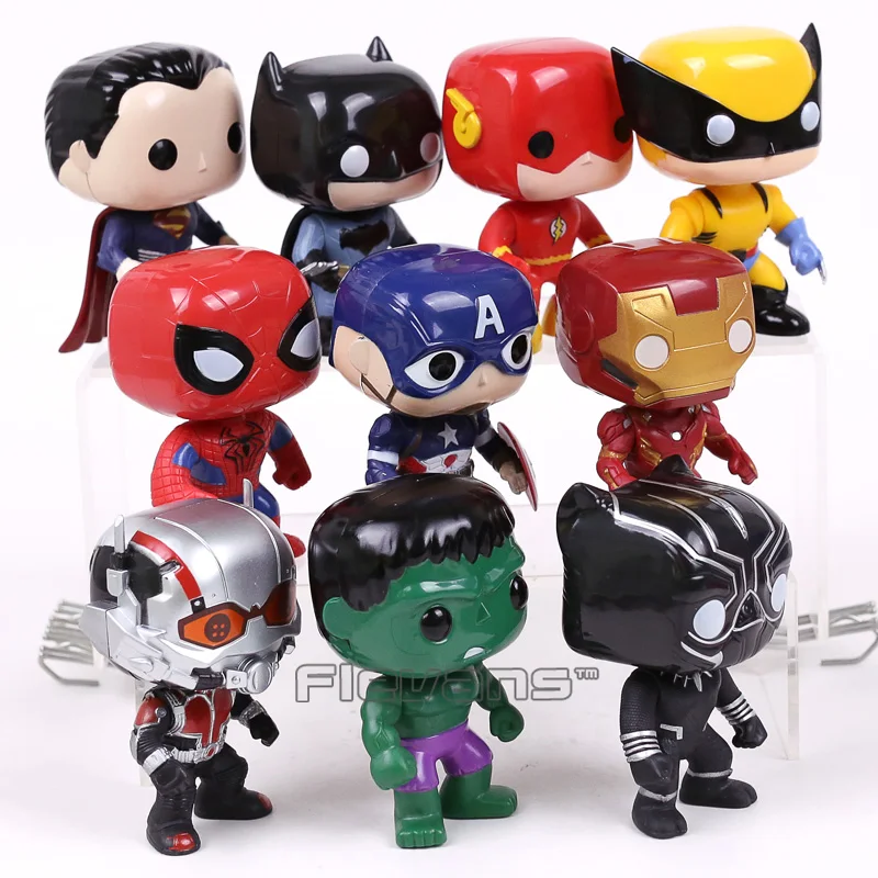 Супер героями «Супермен», «Бэтмен», «Человек-паук»; Капитан Америка Железный человек Человек-муравей Халк Logan Черная пантера флэш рисунок игрушки 10 шт./компл
