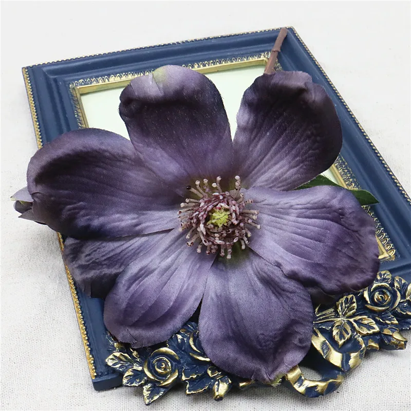 Маленькая короткая ветка, винтажный искусственный цветок магнолии, Орхидея, домашний декор, настольный Свадебный букет невесты, ручной цветок, растение розы - Цвет: Фиолетовый