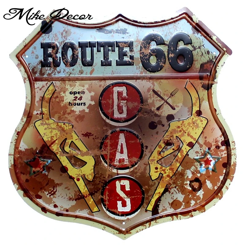 [ Mike86 ] ROUTE 66 GAS Vintage Public painting Retro Gift Craft Irregular sign Hotel decor YE-157 Mix order