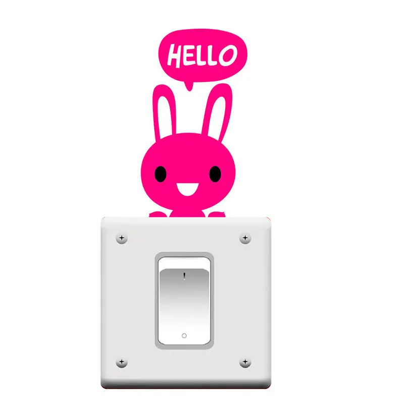 Мини мультфильм Животные наклейки на выключатель Hello обои с изображением кролика стены стикеры для детей номеров украшения дома