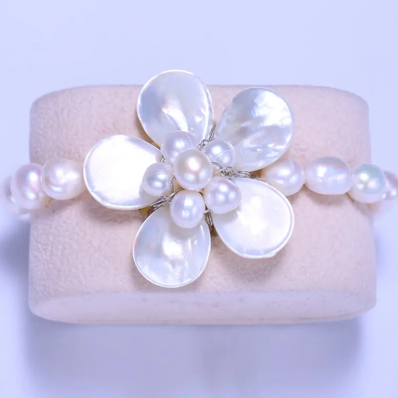 Deformity Bead 8-9 mm Five Petals Bells Of Hand-Made Woven, Elastic Rope Bracelet