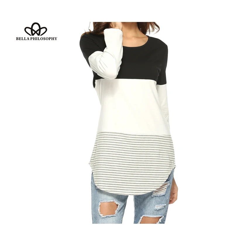 Wonder 2018  new Autumn Casual Three Color Striped T-shirt Women O-Neck Ladies Sweater New Long Sleeves Women T-shirt tops