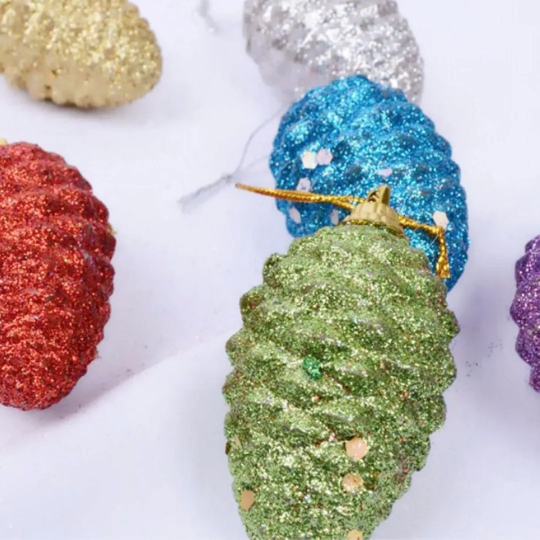 6Pcs Glitter Pinecone Hanging Decor Christmas Tree Ornament Party Home Decor