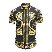 Истинный ревеллер Дизайн Благородный Королевский рубашки с короткими рукавами цветочный принт черный золотой блузка Мода кисточкой Повседневный клубный Топ для вечеринок