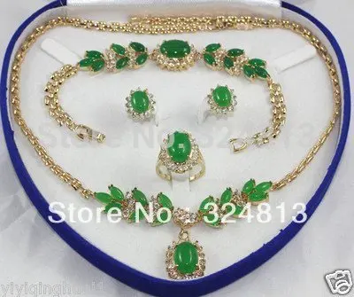 

Free Shipping shipping Woman's Jewellery emerald jade necklace bracelet ring earring set
