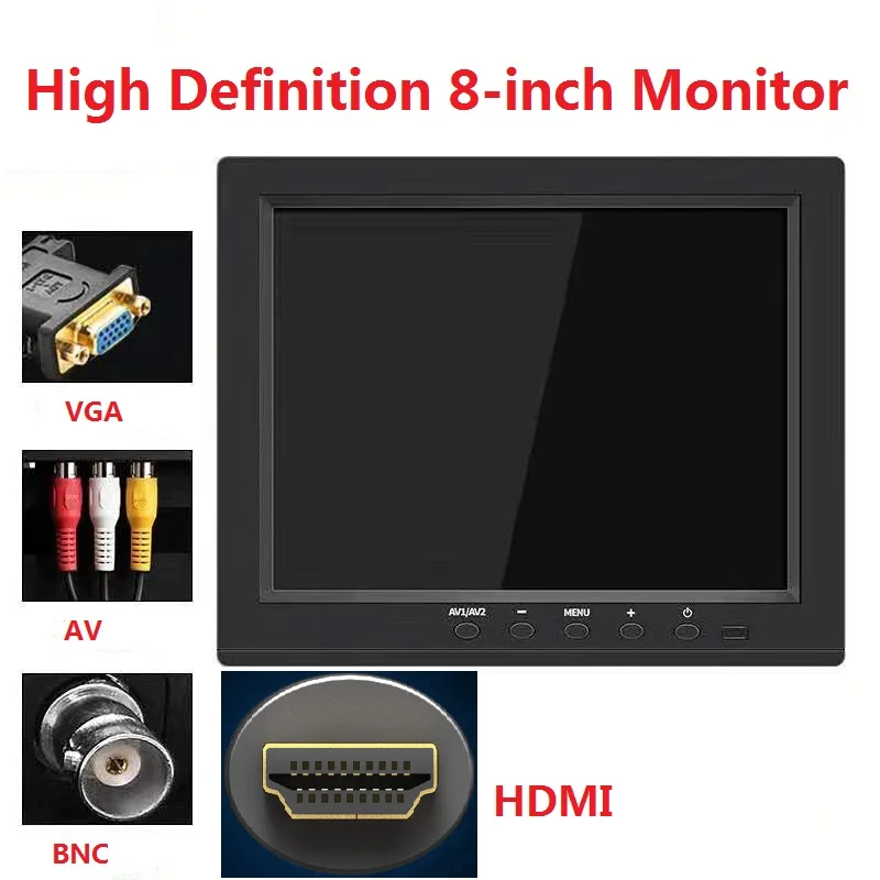 

8 inch TFT LCD Color Video Monitor CCTV Monitor Screen HDMI VGA BNC AV Input for PC CCTV Security and Stand Rotating Screen