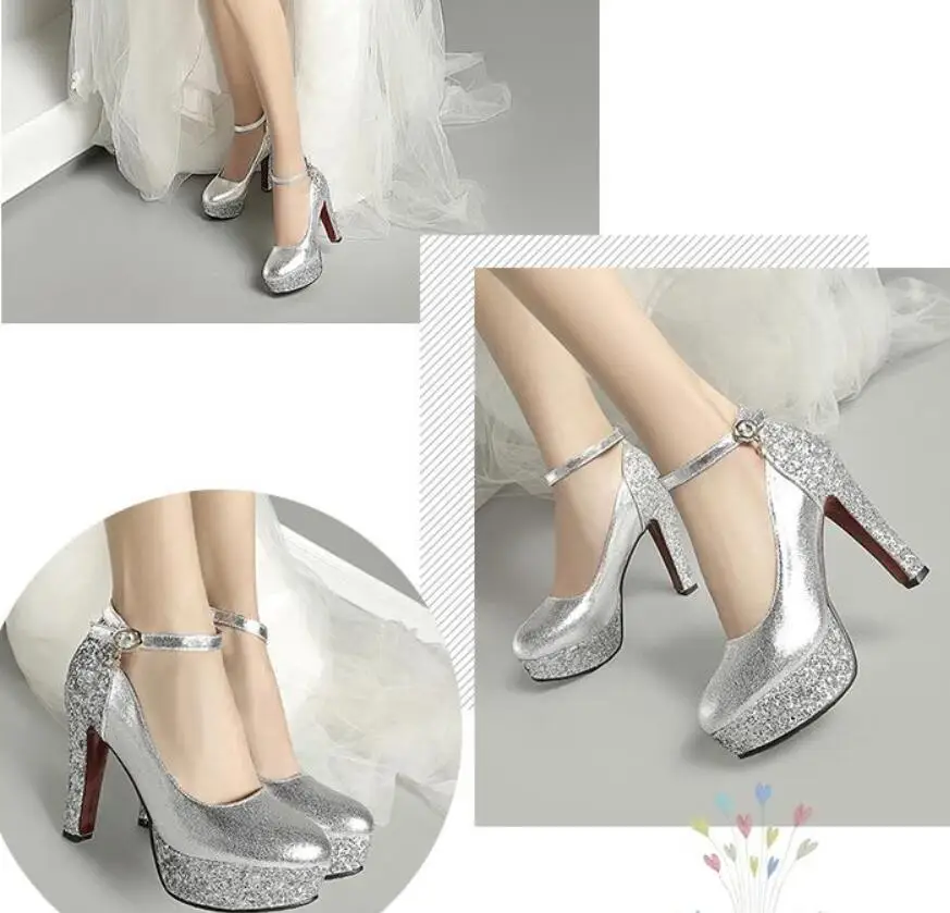 Women Super High Heels Platform Shoes Woman Gold Bride Shoes Ladies Sexy Sequins Wedding Shoes Banquet Dress Princess Shoes 43