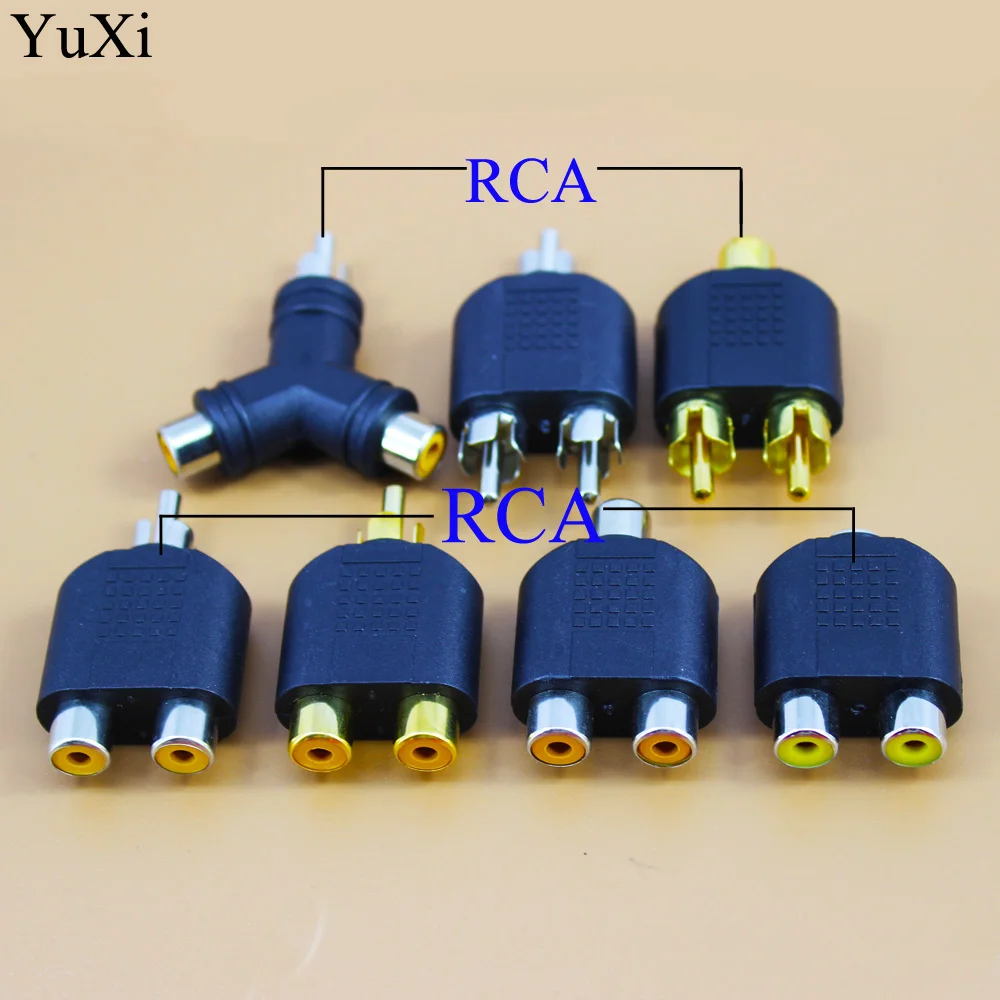 

YuXi RCA Y Splitter AV Audio Video Plug Converter 1 Male to 2 Female Adapter Kit Lotus Color AV Jack RCA Plug To Double