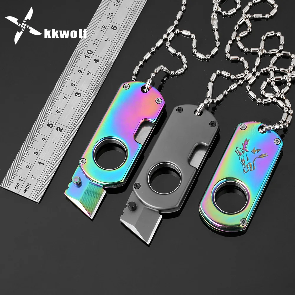 Kkwolf البسيطة قلادة سكين اللون/رمادي التيتانيوم حلقة الرقبة السكاكين التخييم الذاتي الدفاع التكتيكي سكين جيب بقاء edc أداة cnc Kkwolf البسيطة قلادة سكين اللون/رمادي التيتانيوم حلقة الرقبة السكاكين التخييم الذاتي الدفاع التكتيكي سكين جيب بقاء edc أداة cnc