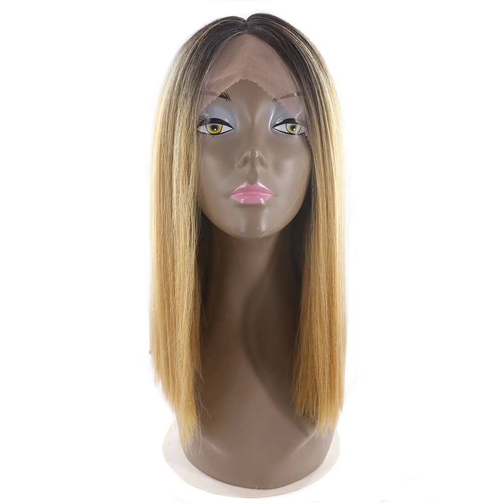 Парики из искусственных волос алинова, 14 дюймов, средняя часть, прямые синтетические волосы с детскими волосами, прямые волосы для черных женщин