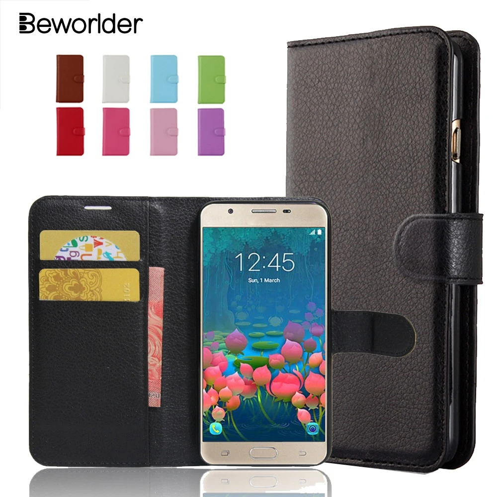 

Beworlder For Samsung Galaxy J5 Prime G570 Leather Case Lychee Pattern Flip Wallet Card Slots Stander Phone Cases Cover Bags