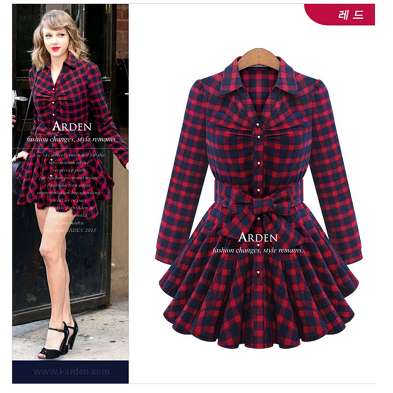 Red Plaid Dress Fashion Brand New Lapel ...