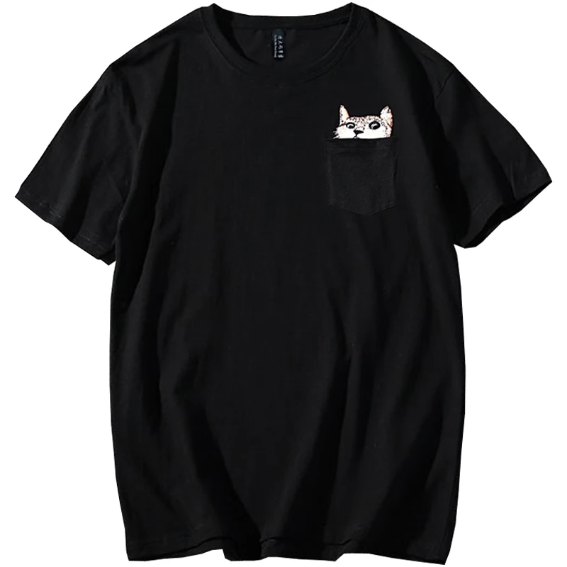 

Plus size 9XL 8XL 7XL 6XL men oversize T-shirt short sleeve Embroidered kitten Men cotton shirts Street Men Tees hiphop shirts