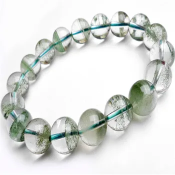 

11mm Genuine Natural Green Phantom Quartz Ash Crystal Clear Round Beads Jewelry Women Stretch Charm Bracelet