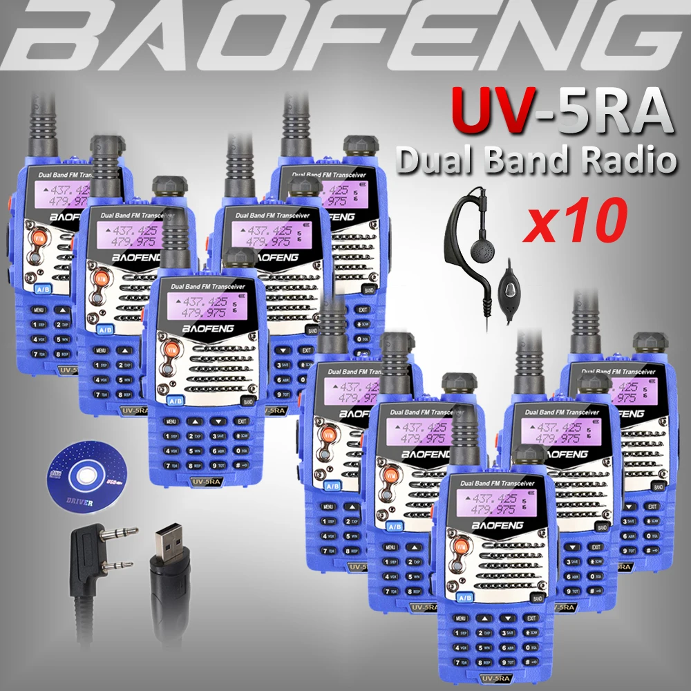 10x Baofeng UV5RA радио сканер VHF/UHF 136-174/400-520 мГц двустороннюю Любительское walkie talkie pofung
