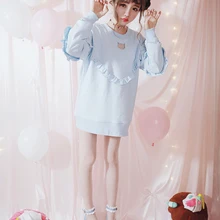 Милый свитер принцессы в стиле Лолиты; Bobon21; эксклюзивный дизайн; очаровательный тонкий свитер с оборками и рисунком кота; T1334