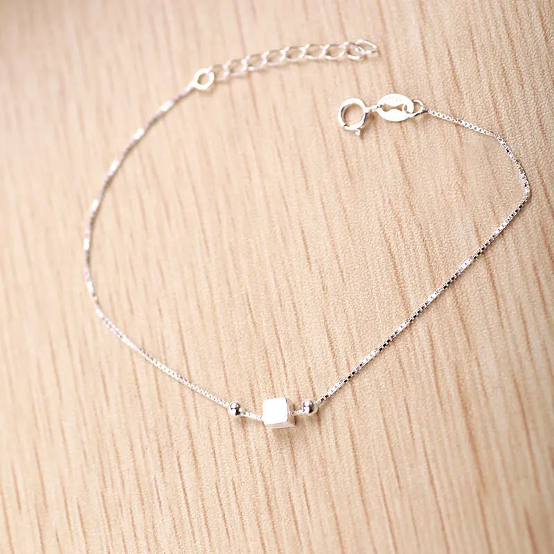 

925 Sterling Silver Quality Goods Bracelet Simple Delicate Block Fashion