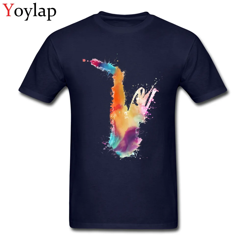 Casual T-shirts Fashion O-Neck Saxophone musical instrument art Cotton Fabric Men's Tops T Shirt Summer Short Sleeve Tee-Shirts navy