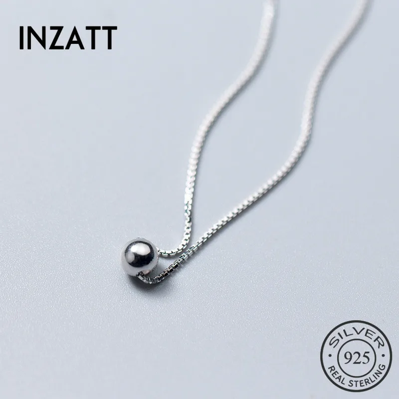 

INZATT Casual Box Chain Minimalist Glossy Beads Choker Pendant Necklace 925 Sterling silver Fashion Jewelry For Women Party