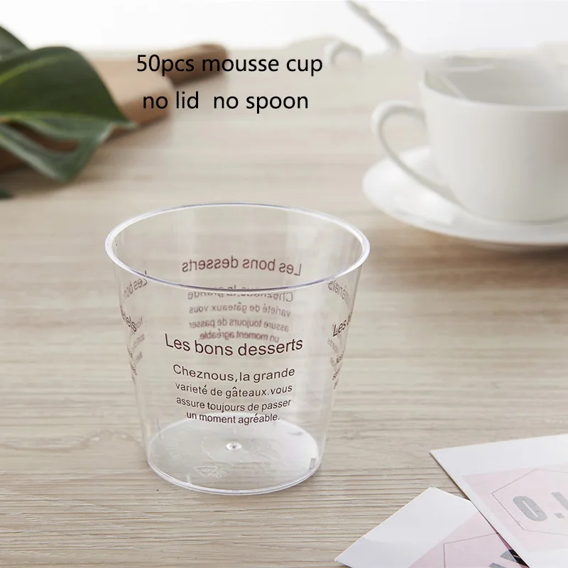 200 мл 50 шт./компл. мусс, десертные чашки прозрачный Пластик пудинг чашки мини чашка для парфэ прозрачная крышка для чашки ложка для мороженого инструмент - Цвет: 50pcs cup no lid