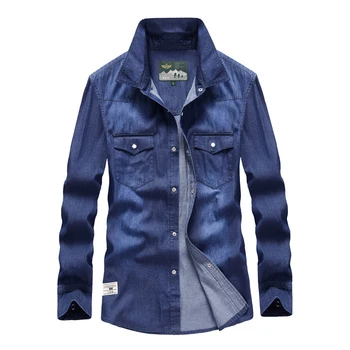 

2019 Brand men's shirts with long sleeves European style fashion men's denim shirt regular fit casual jeans shirt men size 4XL