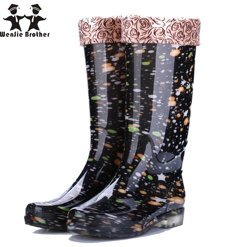 

wenjie brother 2019 new women's high-heeled rain boots PVC non-slip wear-resistant rain boots High-top fashion Warm water shoes