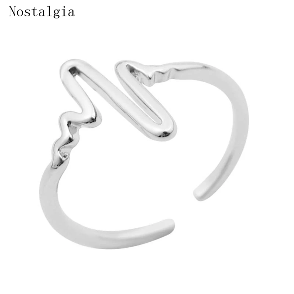 

Nostalgia Trendy Vintage Heart Beat Rings for Women Adjustable Electrocardiogram Ring Simple ECG Party Fashion Jewelry Wave Rin
