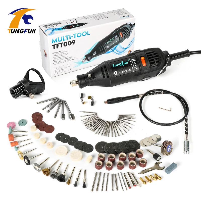 

Tungfull Mini Drill Dremel Style Electric Rotary Tool Engrave Grinder Variable Speed with Flexib and 112pcs Accessories DIY Kits