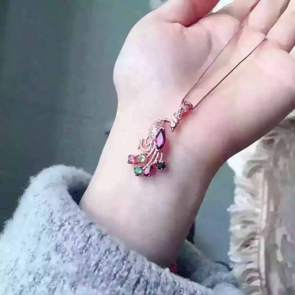  Tourmaline naturelle pendentif pierre naturelle pendentif collier 925 en argent sterling élégant be