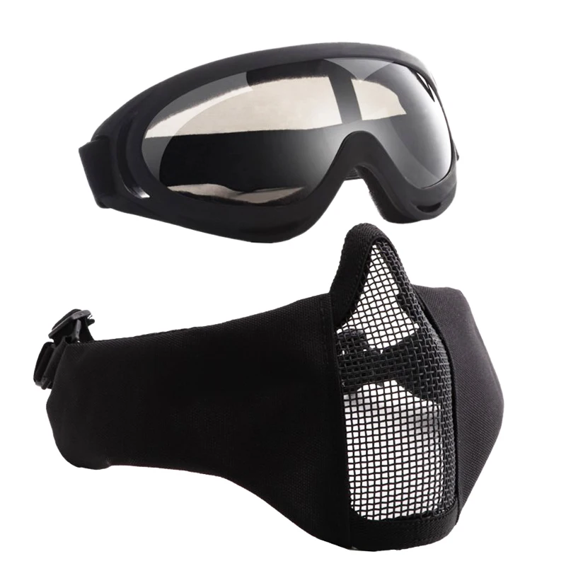 TAK YIYING Airsoft Masks Adjustable Half Metal Steel wire Mesh Face Mask with Tactical Goggles |