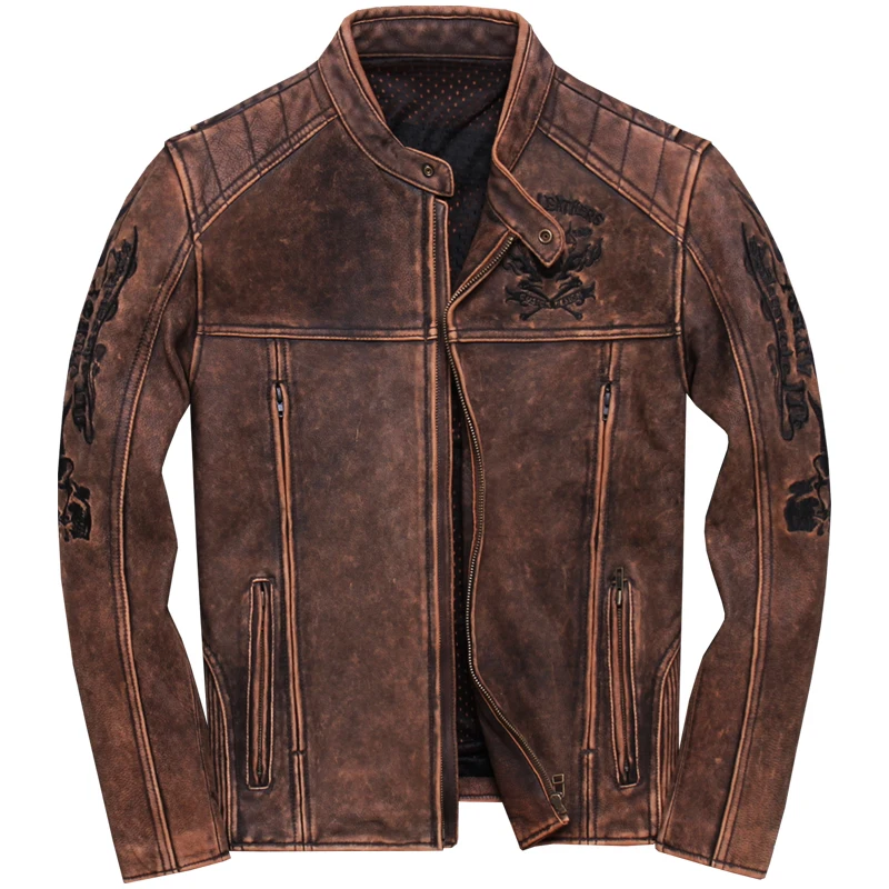 

2019 Vintage Red Brown Men American Motorcycle Leather Jacket Plus Size XXXXXL Genuine Thick Cowhide Biker's Coat FREE SHIPPING