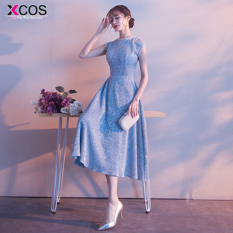 Baby Blue Homecoming Dresses Scoop Jersey A-line Sparkle Vestido Graduacion Corto Mujer Cocktail Party Dress