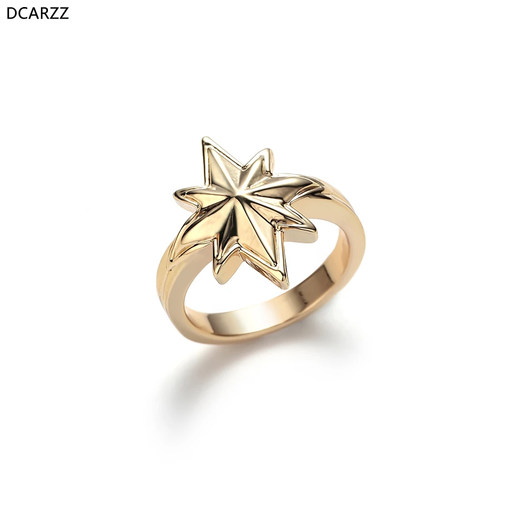 Captain Marvel Gold Star Rings Women The Avengers:Endgame Cosplay Jewelry Retro Wedding Ring Wholesale Replica Cosplay Costume