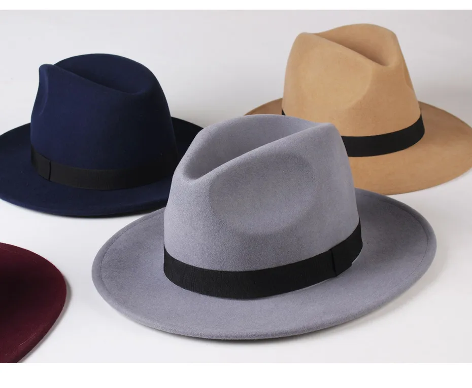 FURTALK женская мужская фетровая шляпа австралийская шерстяная фетровая шляпа с широкими полями винтажная джазовая шляпа женская шапка осень-зима