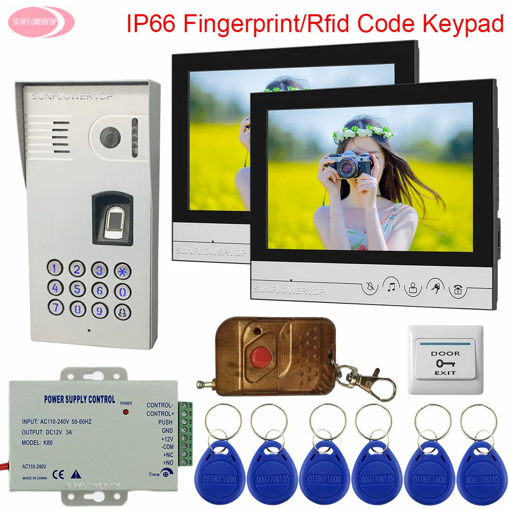 

IP65 Waterproof Residential Security Outdoor Intercom Intercom Video Intercoms Fingerprint Rfid Keypad + Wireless Remote Control