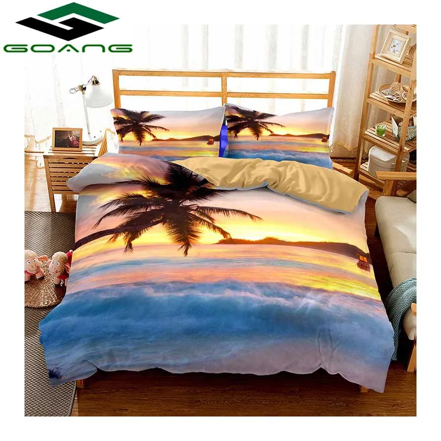 GOANG bedding Set bed sheet duvet cover and pillowcase Sunset and sea bedding luxury home textiles Queen Twin King Size