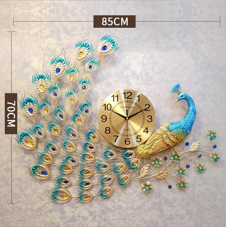 about 85x70cm Летающие настенные часы Павлин Европа гостиная настенные часы современный дизайн домашний Декор большие цифровые часы настенные спальня бесшумные часы - Цвет: about 85x70cm