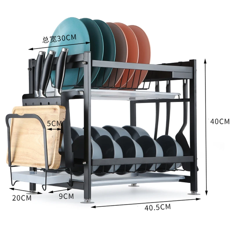 

Double-layer Stainless Steel Kitchen Racks Drain Rack home Drying Filter Tray Tableware Storage Box with Suction foot