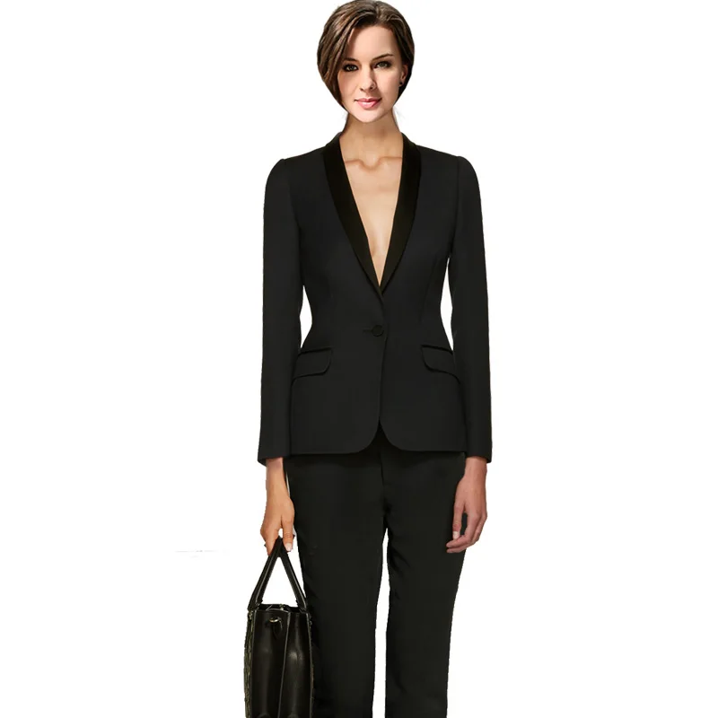 

Blazer Jacket 2 Piece Set Long Pants Suits Office Uniform Designs Women Autumn Patchwork Double Breasted Female Business Suit