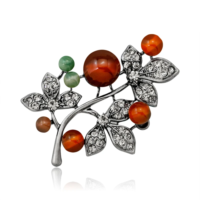 

Trendy Stone Beads Crystal Rhinestone Brooches Plant Leaf Branch Tree Pins for Women Scarf Lapel Pin Wedding Party Dress Jewelry